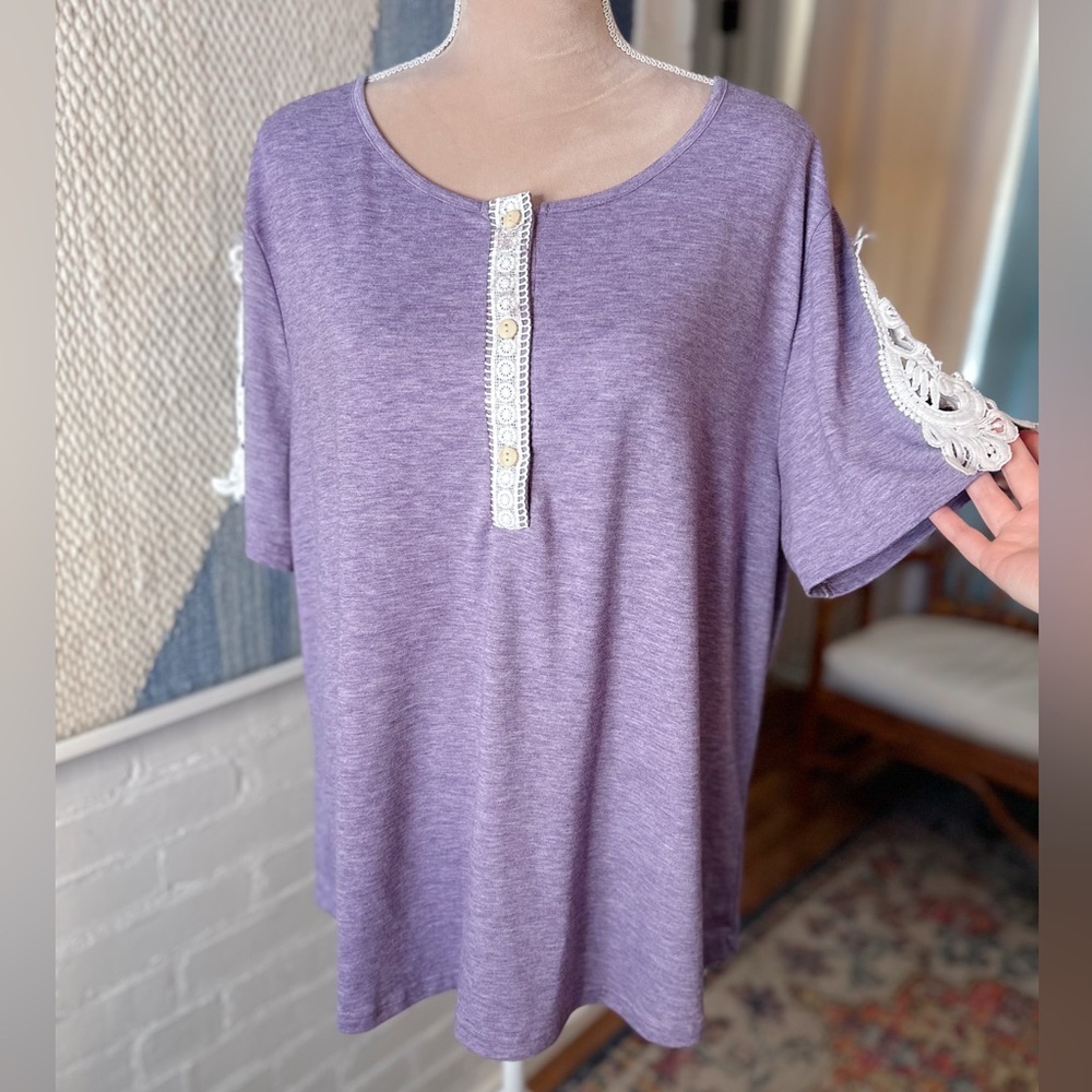 Loveu Dear Heathered Purple Lacy Button Knit Shirt
